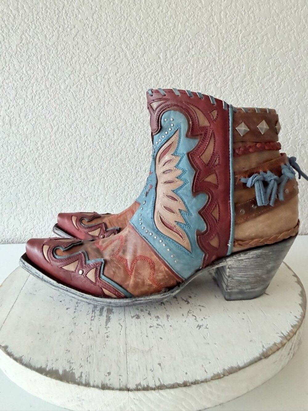 Old Gringo EAGLE FLIGHT Short Cowboy Boots Blue Red Womens 7.5 Snip Toe Ankle - Picture 6 of 13